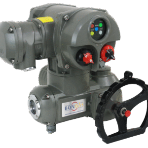 Atuador Multivoltas Grey-M Standard aplicado em válvulas industriais.