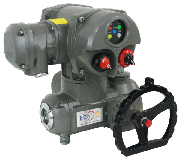 Atuador Multivoltas Grey-M Standard aplicado em válvulas industriais.