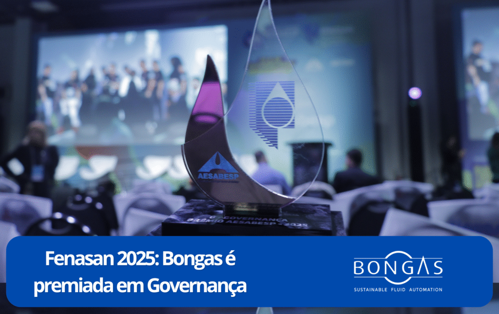 Troféu do Prêmio AESABESP de Melhor Governança na FENASAN 2025 – Bongas Brasil.