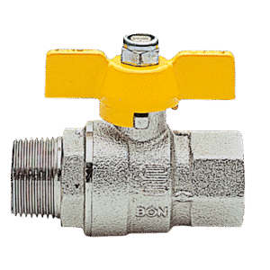 Válvulas para gás Top Gas – S1228 com conexão BSP macho × fêmea e borboleta amarela.