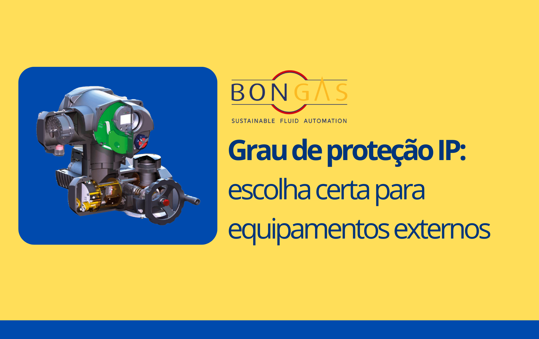 banner da Bongas Brasil sobre grau de proteção IP com atuador elétrico para equipamentos externos