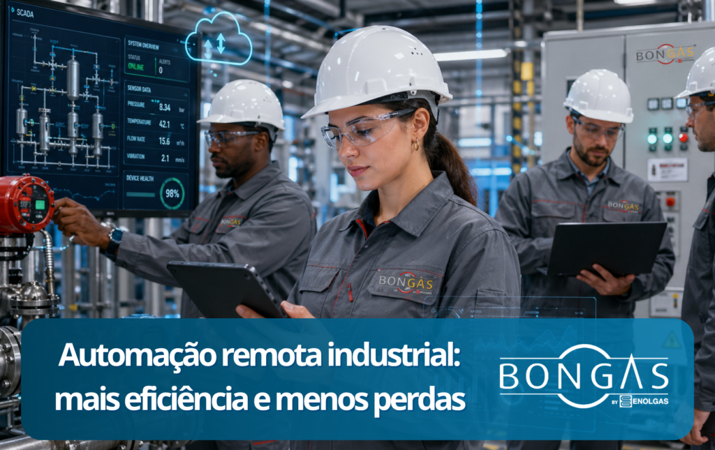 Equipe da Bongas Brasil em ambiente industrial 4.0 com automação remota e monitoramento de sistemas