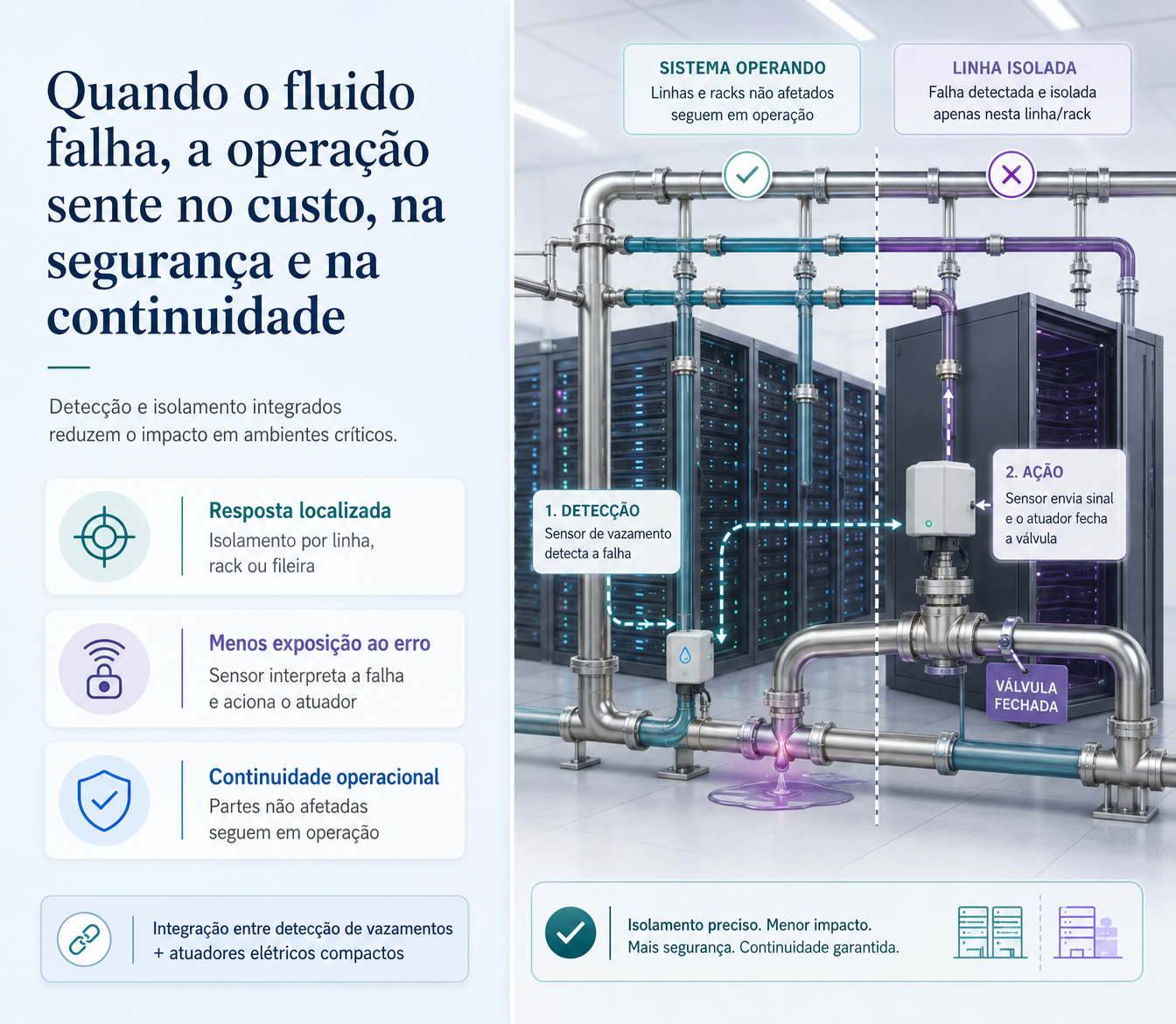 detecção de vazamento e isolamento automático em sistema de resfriamento líquido de data center