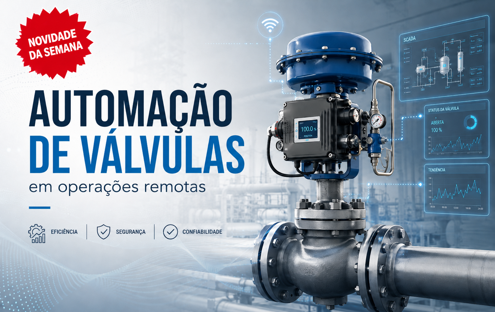 Automação de válvulas em operação industrial remota com atuador e monitoramento SCADA
